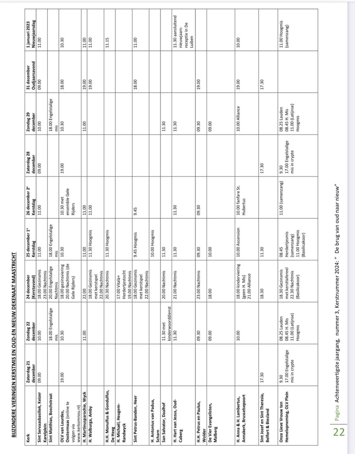 Vieringen voor, tijdens en na het Kerstfeest in  Maastricht-Meerssen, kijk op pag. 22 en 23