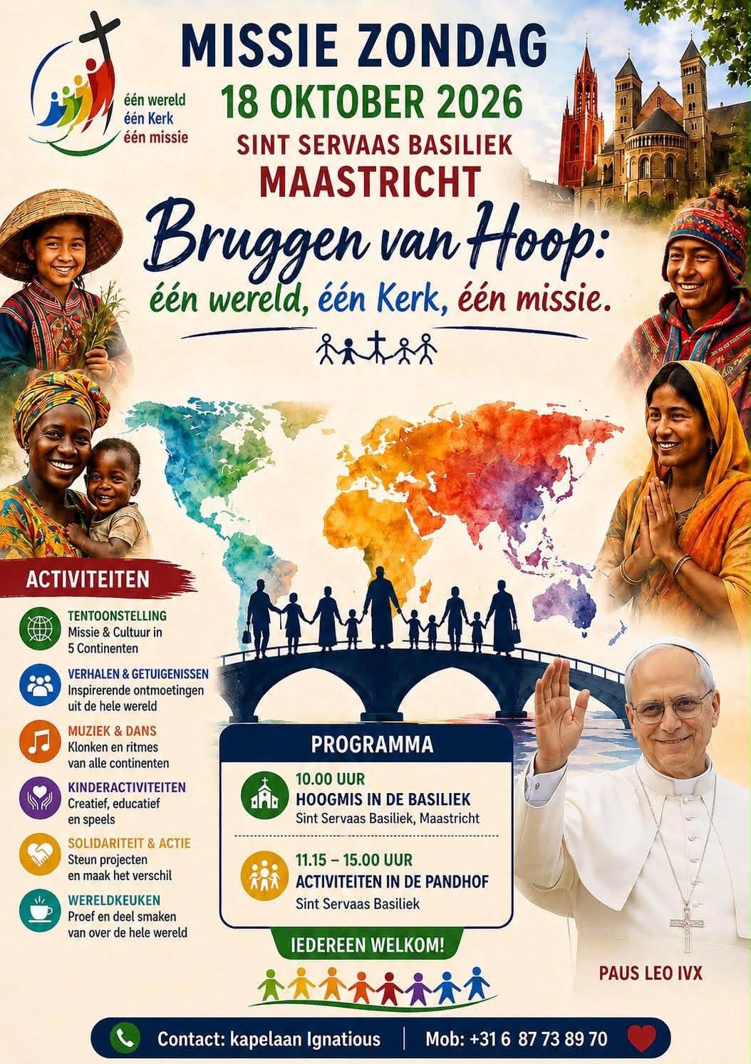 Op zondag 18 oktober 2026 om 10.00 uur vieren wij Missiezondag in de Sint-Servaasbasiliek in Maastricht.